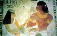 ロータス（睡蓮）のにおいを嗅ぐ古代エジプト人（王家の谷の壁画）